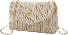 SweatyRocks Women's Chain Strap Crossbody Bag Mini Vacation Straw Clutch Bag