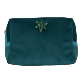 Teal make-up bag & sparkle star pin - recycled velvet