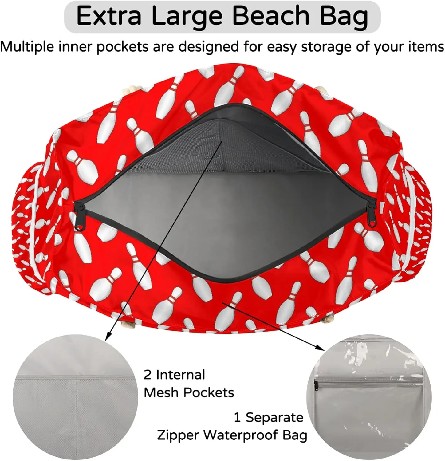 Tote Beach Bag for Women with Zipper Modern Large Waterproof Sandproof Swim Pool Bag