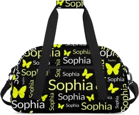 TropicalLife Custom Butterfly Sport Gym Bag Personalized Dance Bag Customized Duffle Bag Travel Duffle Bag for Women Gold White Butterfly