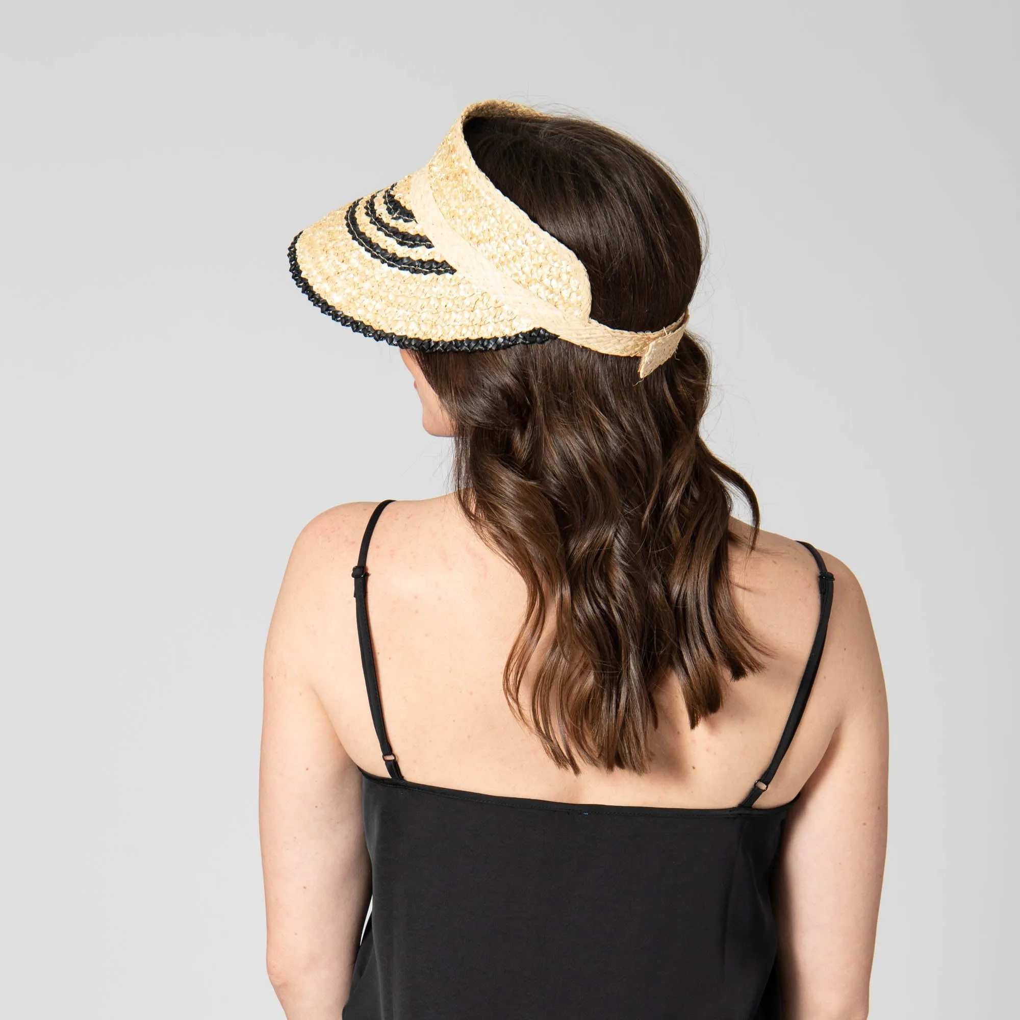 Weekend Getaway - Women's Textured Wheat Straw Visor With Stripe & Velcro Back