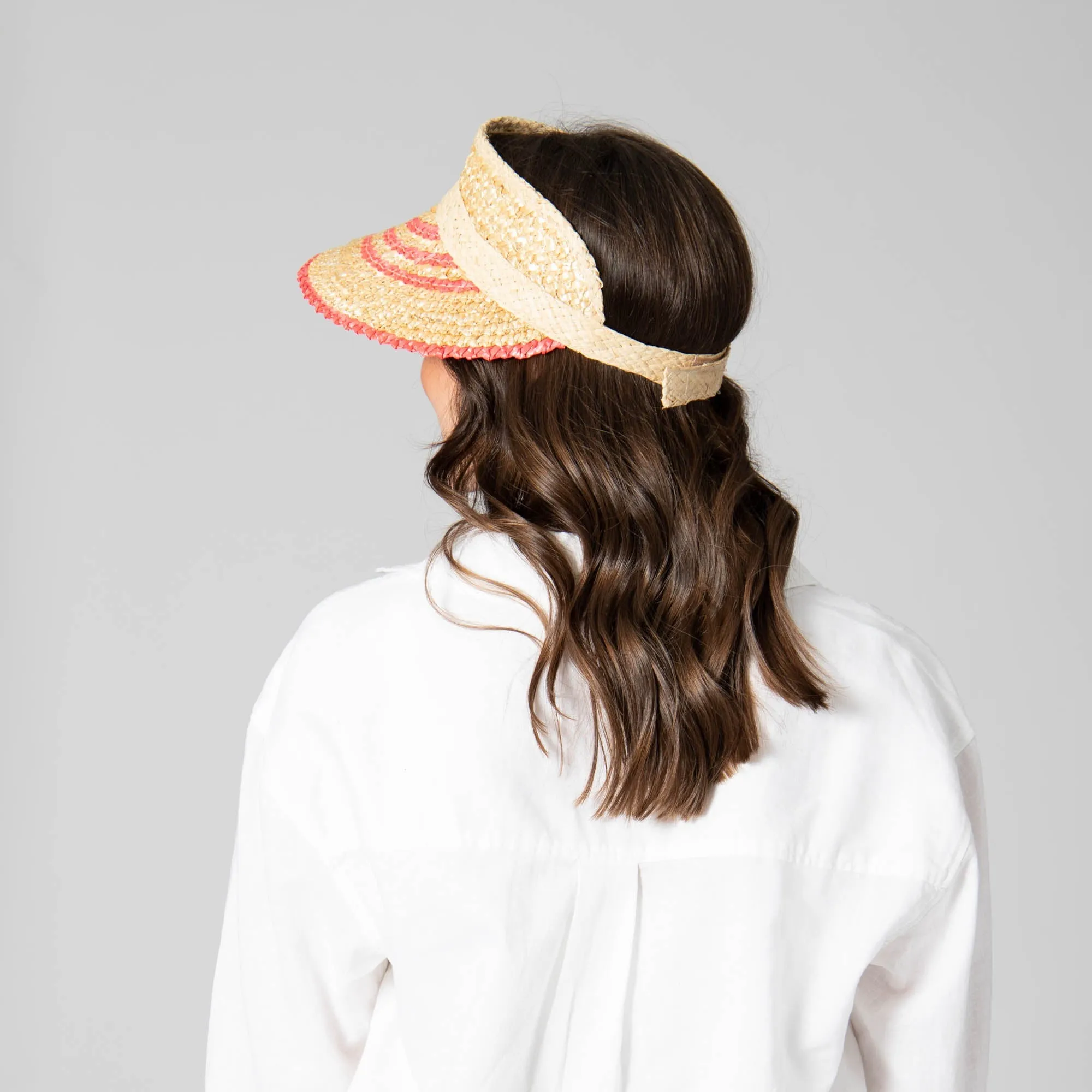 Weekend Getaway - Women's Textured Wheat Straw Visor With Stripe & Velcro Back
