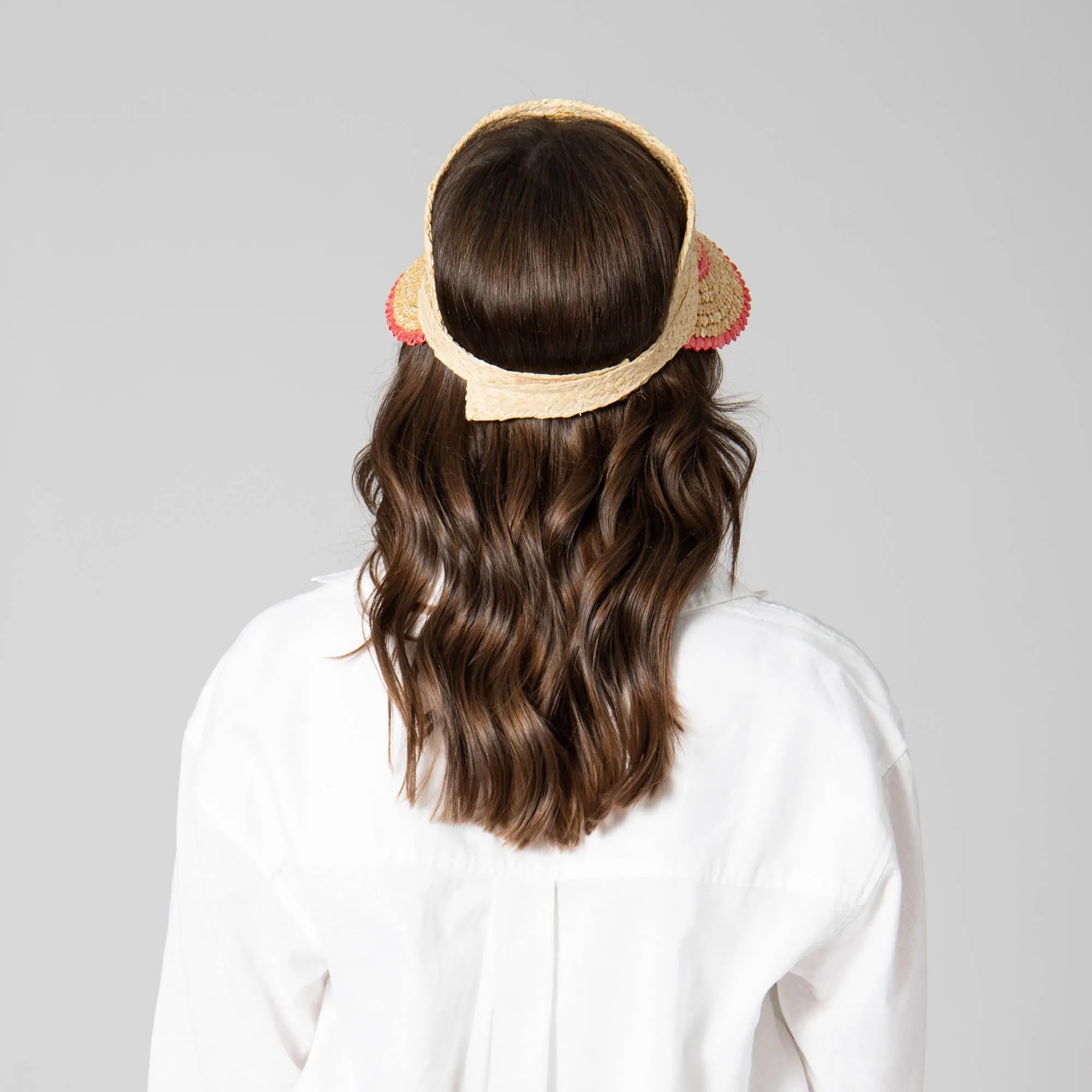 Weekend Getaway - Women's Textured Wheat Straw Visor With Stripe & Velcro Back