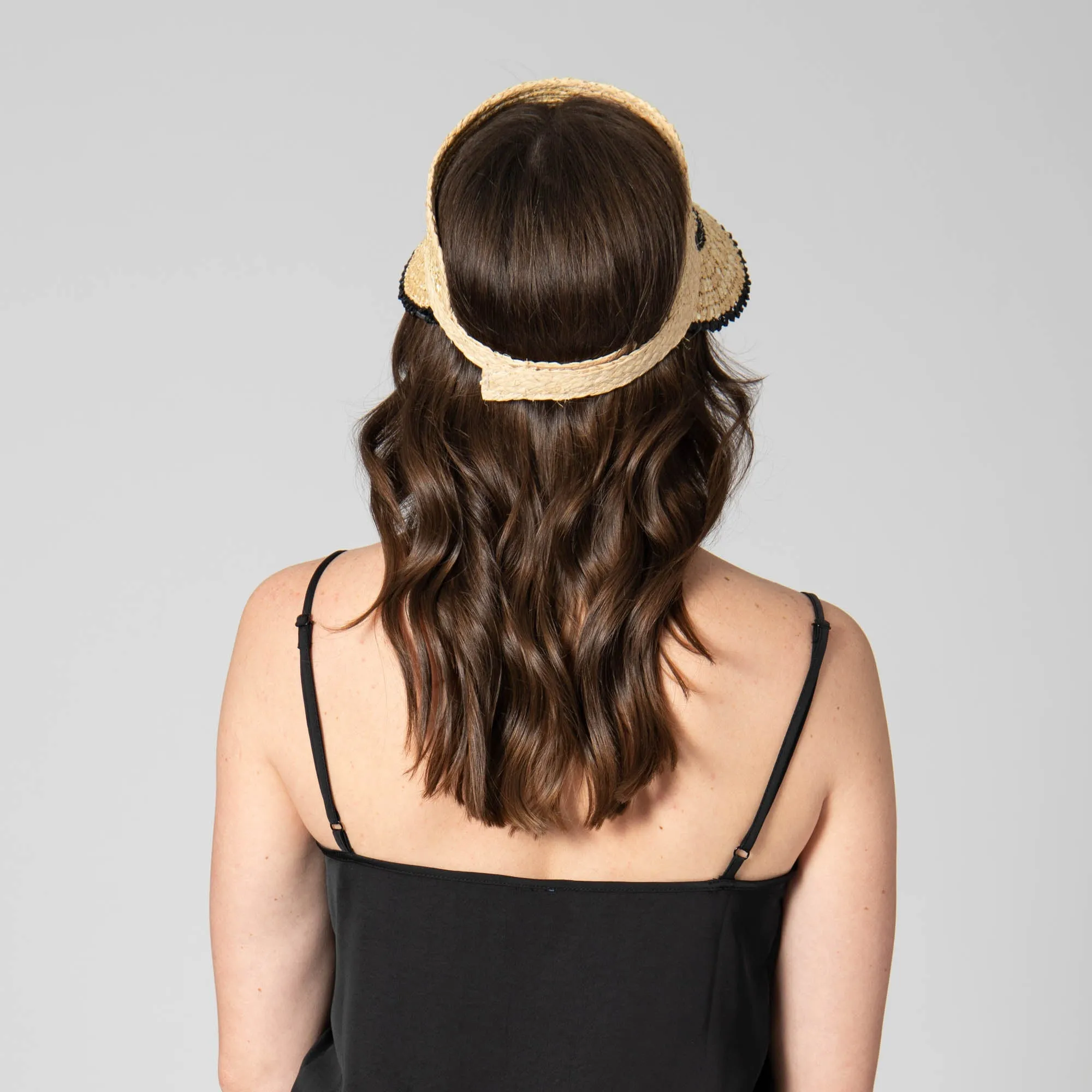Weekend Getaway - Women's Textured Wheat Straw Visor With Stripe & Velcro Back
