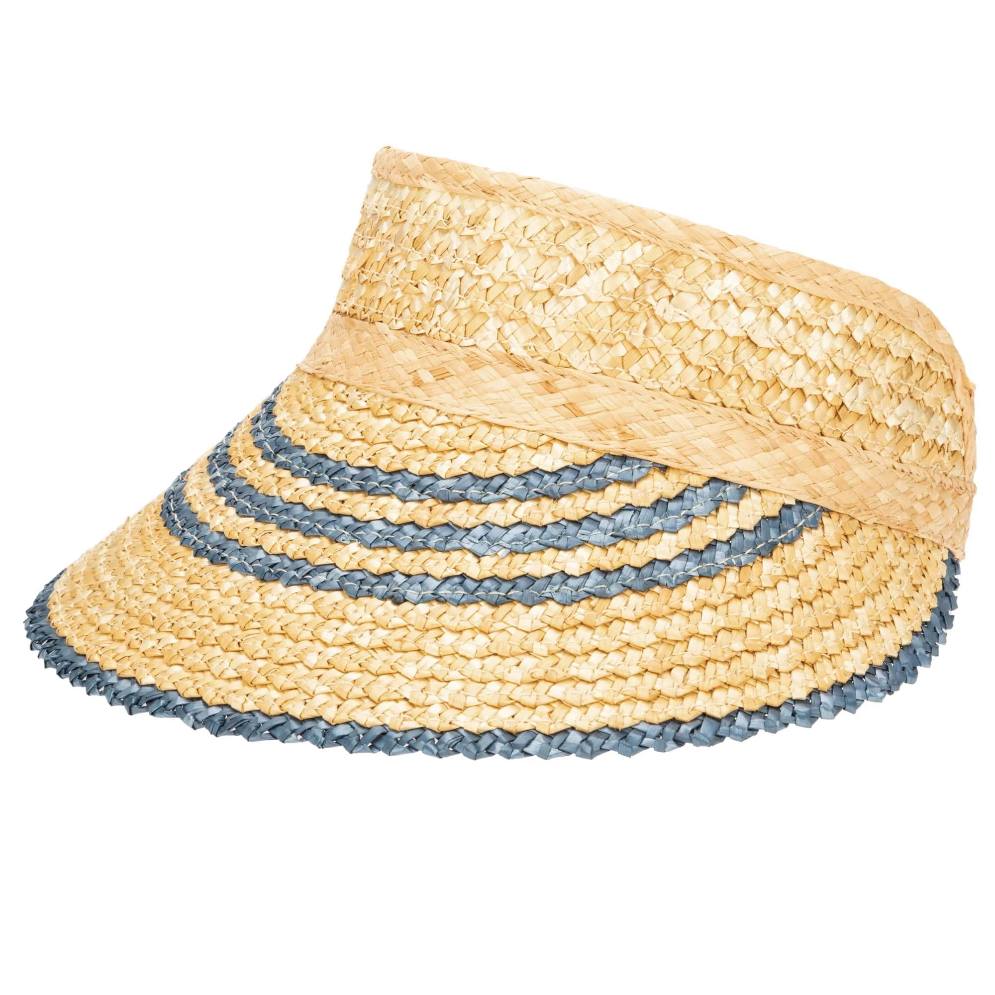 Weekend Getaway - Women's Textured Wheat Straw Visor With Stripe & Velcro Back