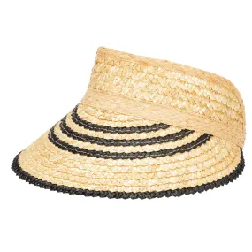 Weekend Getaway - Women's Textured Wheat Straw Visor With Stripe & Velcro Back