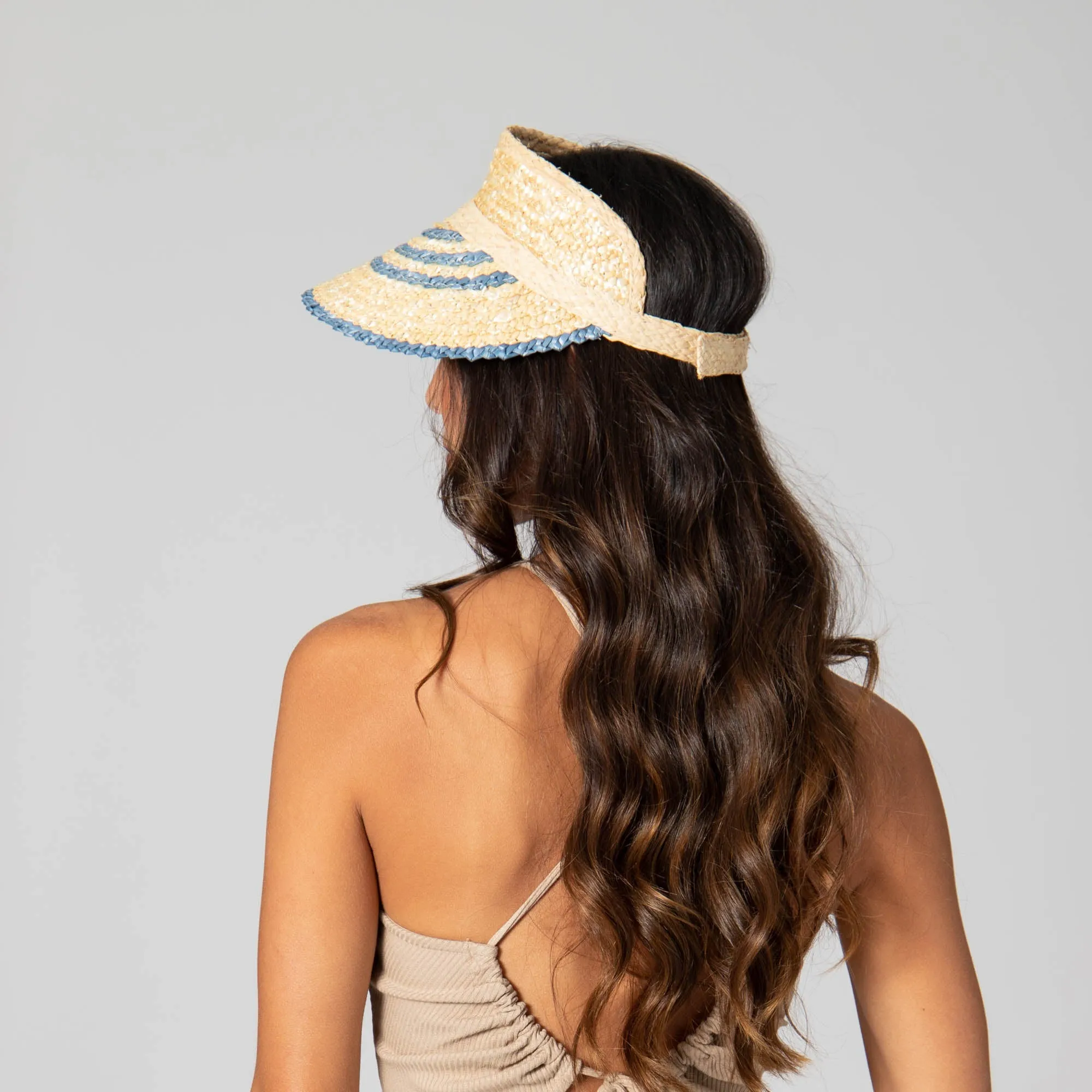 Weekend Getaway - Women's Textured Wheat Straw Visor With Stripe & Velcro Back