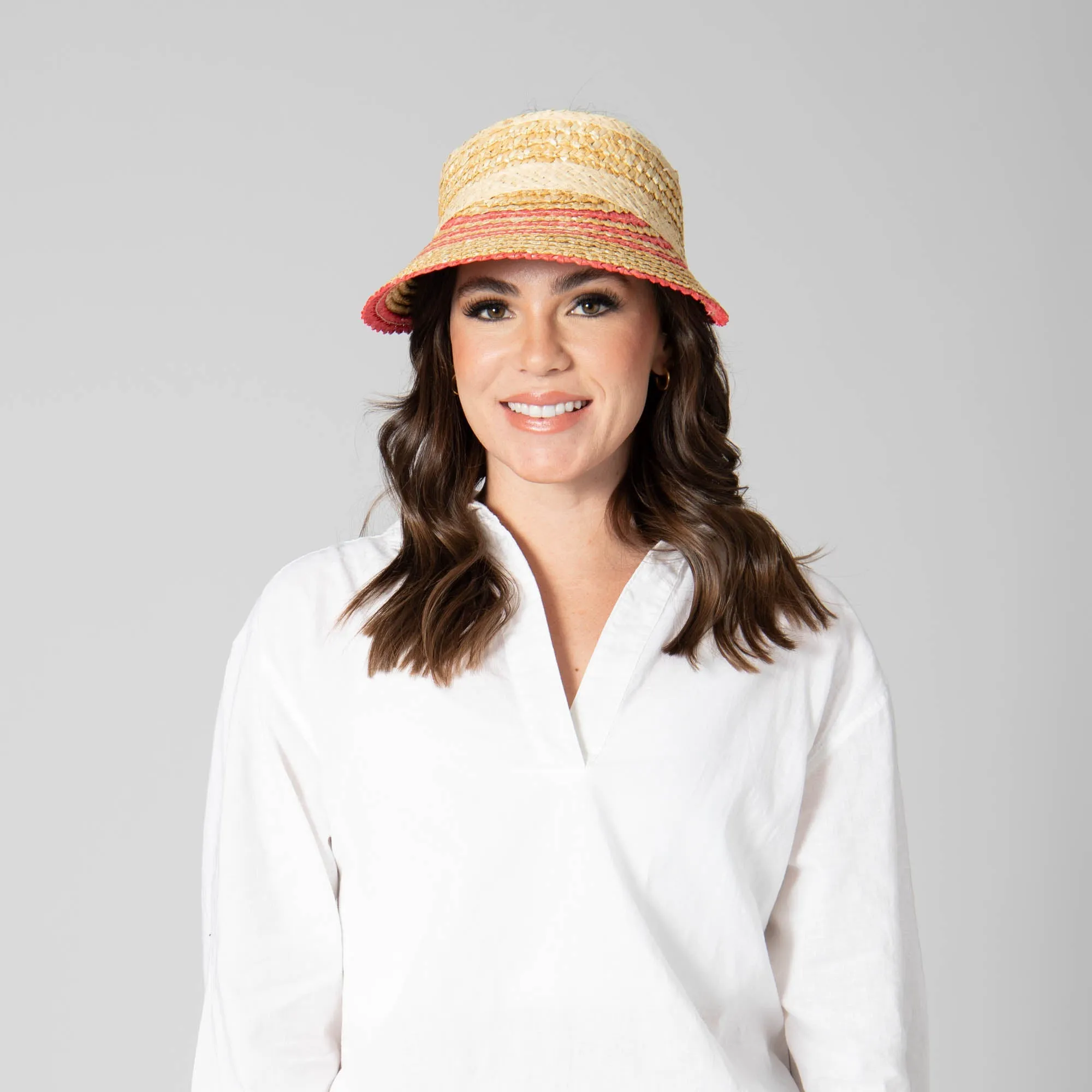 Weekend Getaway - Women's Textured Wheat Straw Visor With Stripe & Velcro Back