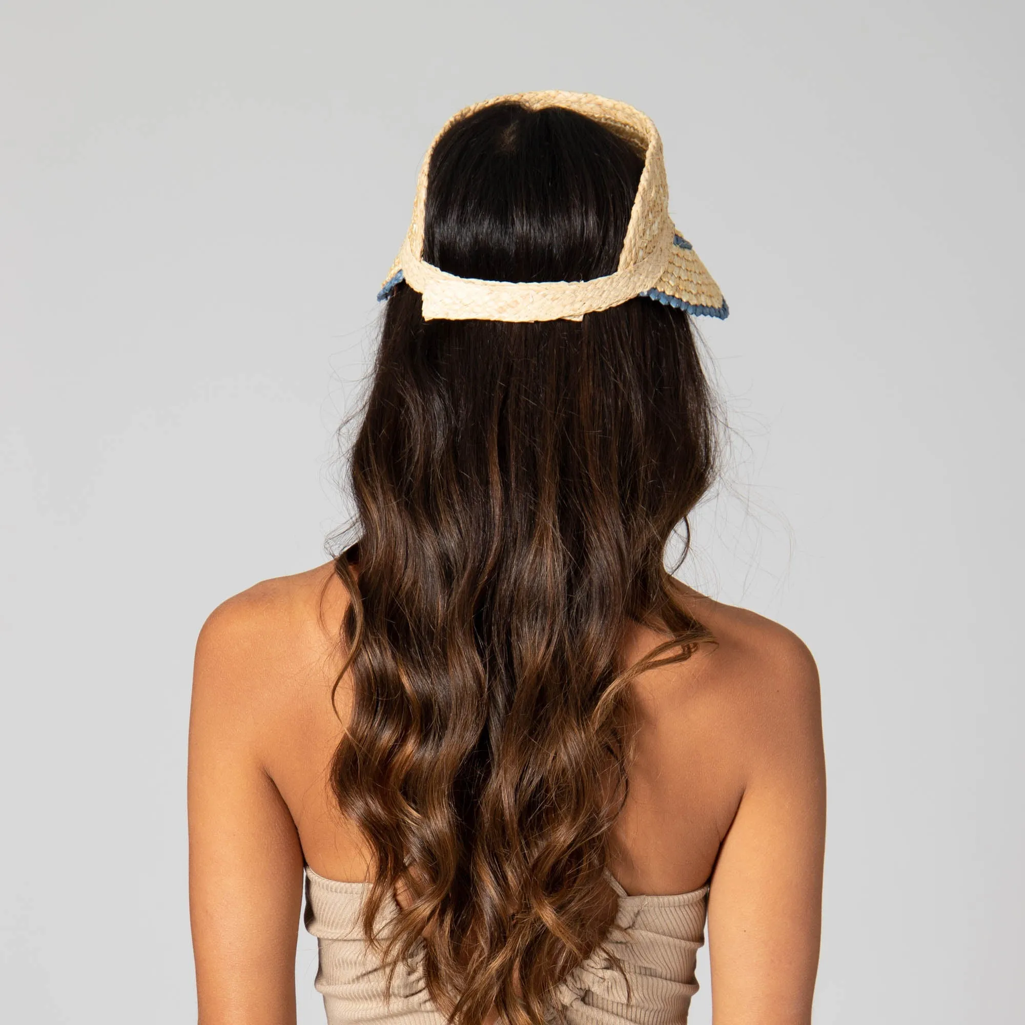 Weekend Getaway - Women's Textured Wheat Straw Visor With Stripe & Velcro Back