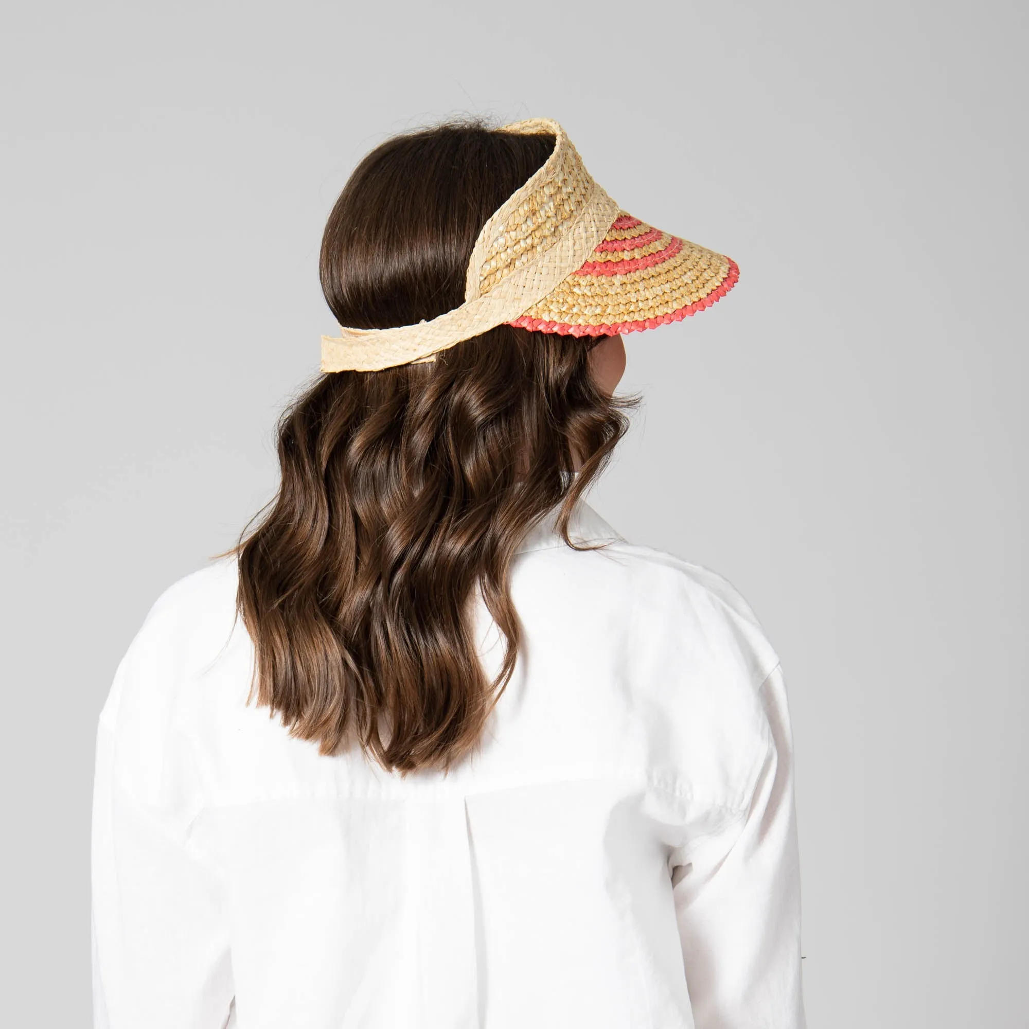 Weekend Getaway - Women's Textured Wheat Straw Visor With Stripe & Velcro Back