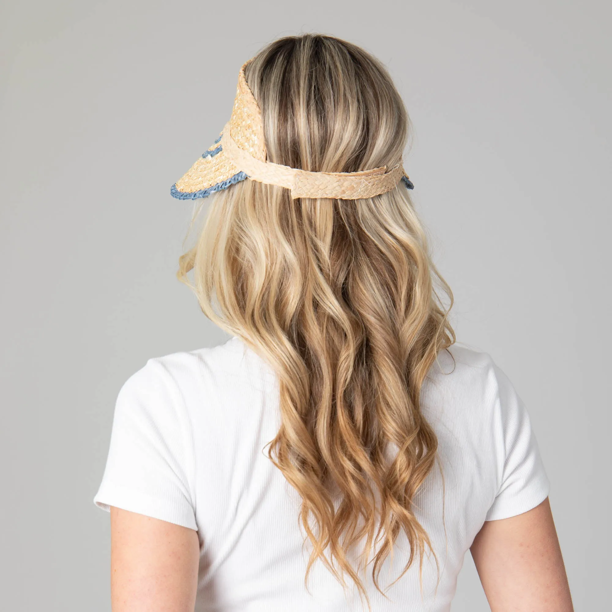 Weekend Getaway - Women's Textured Wheat Straw Visor With Stripe & Velcro Back