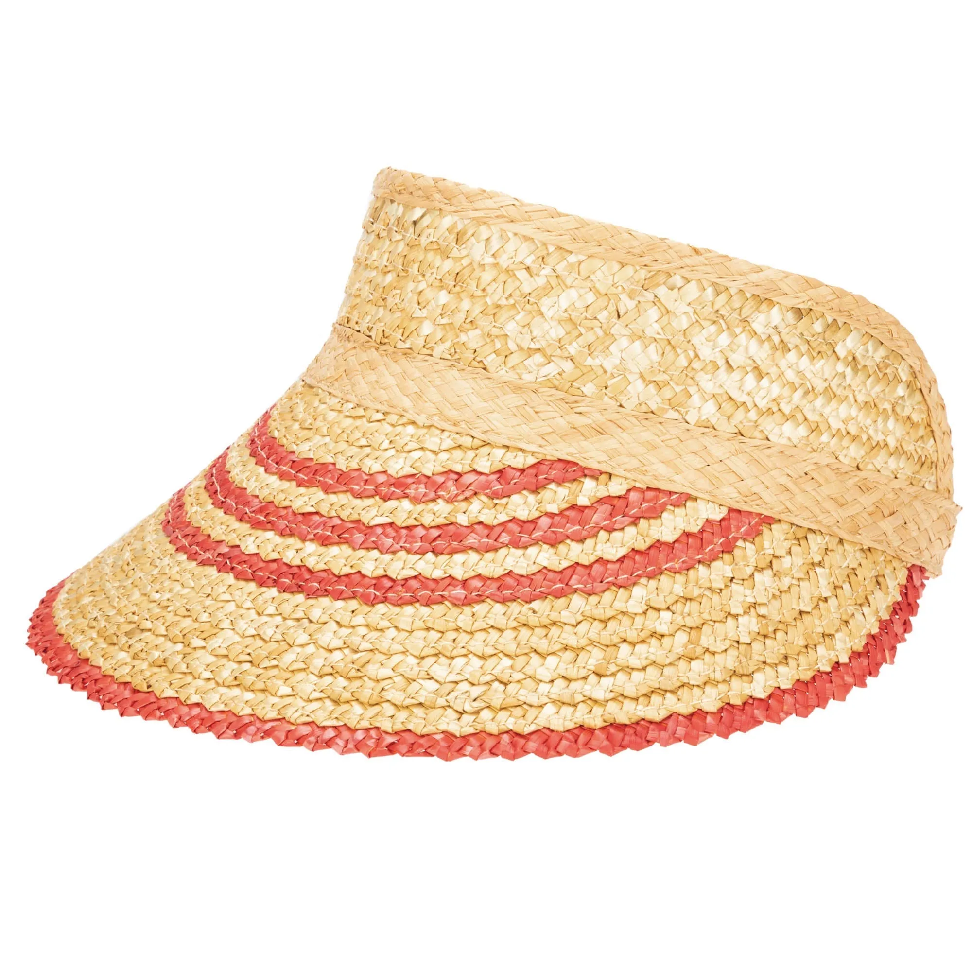 Weekend Getaway - Women's Textured Wheat Straw Visor With Stripe & Velcro Back