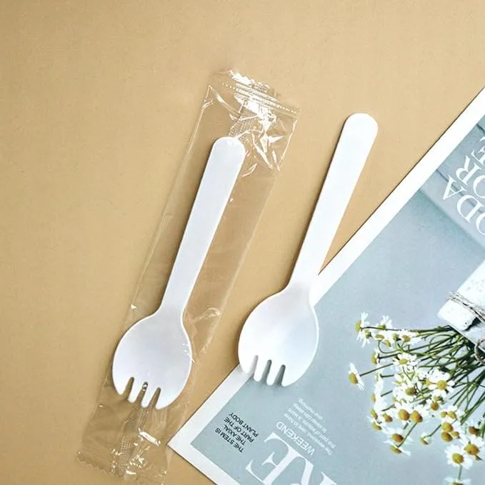White Spork, Straw & Napkin Wrapped, 3 Piece Kit 1000kits/ctn
