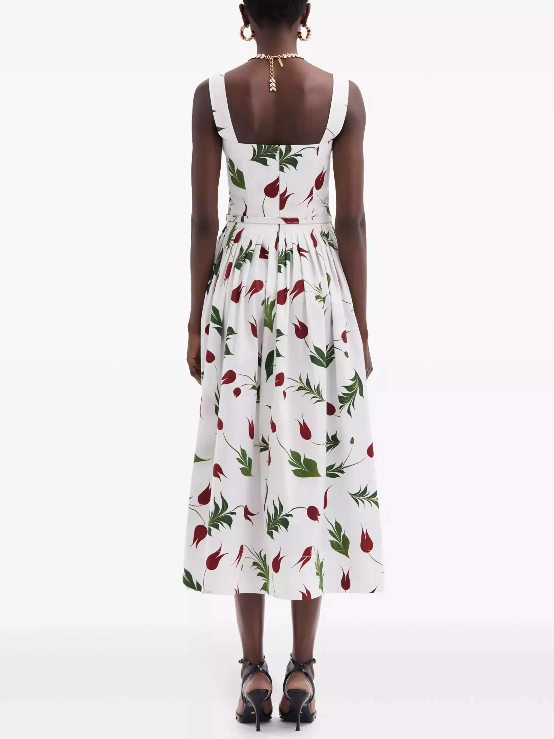 Women’s Belted Tulip Printed White Sundress