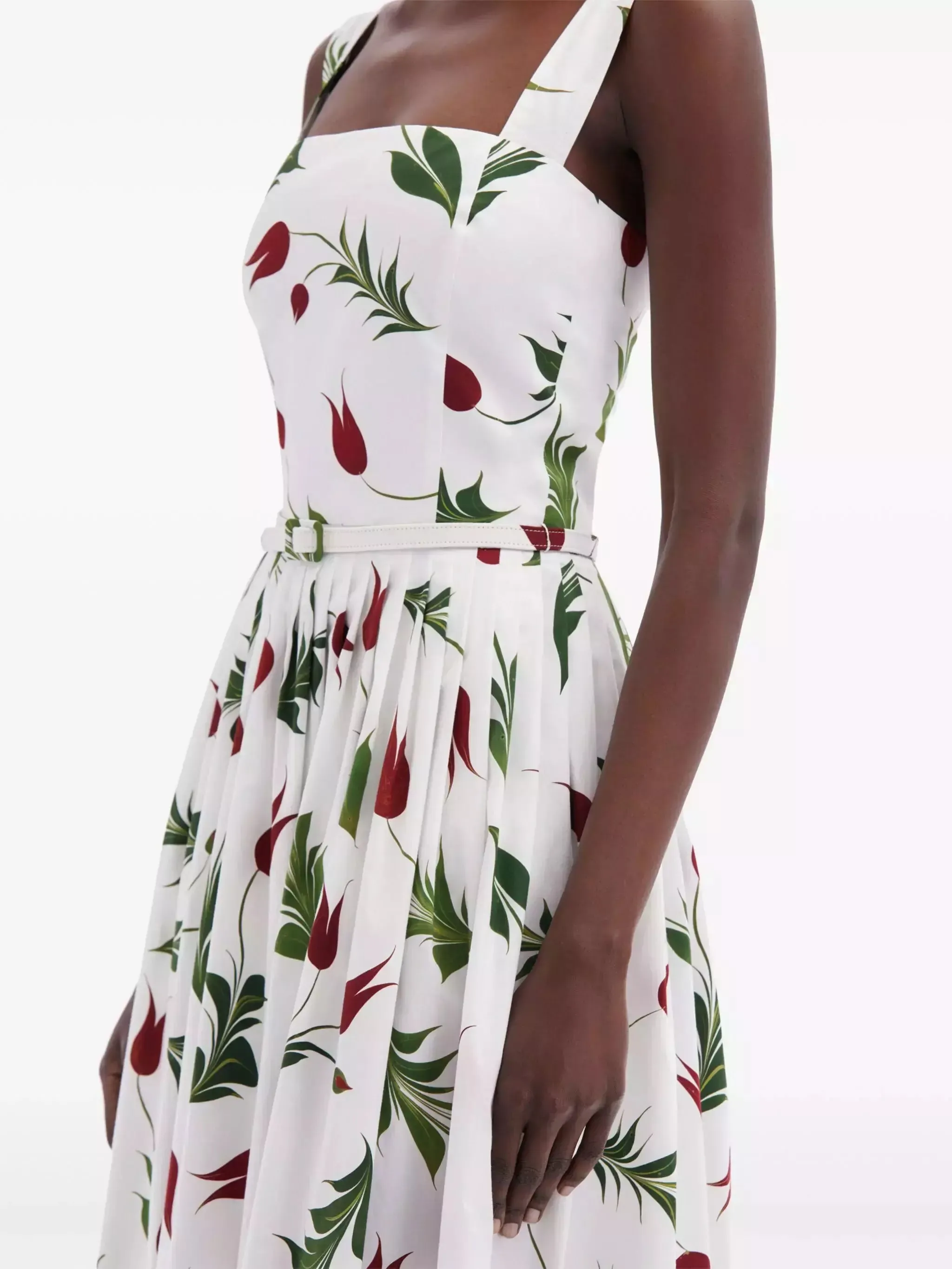 Women’s Belted Tulip Printed White Sundress