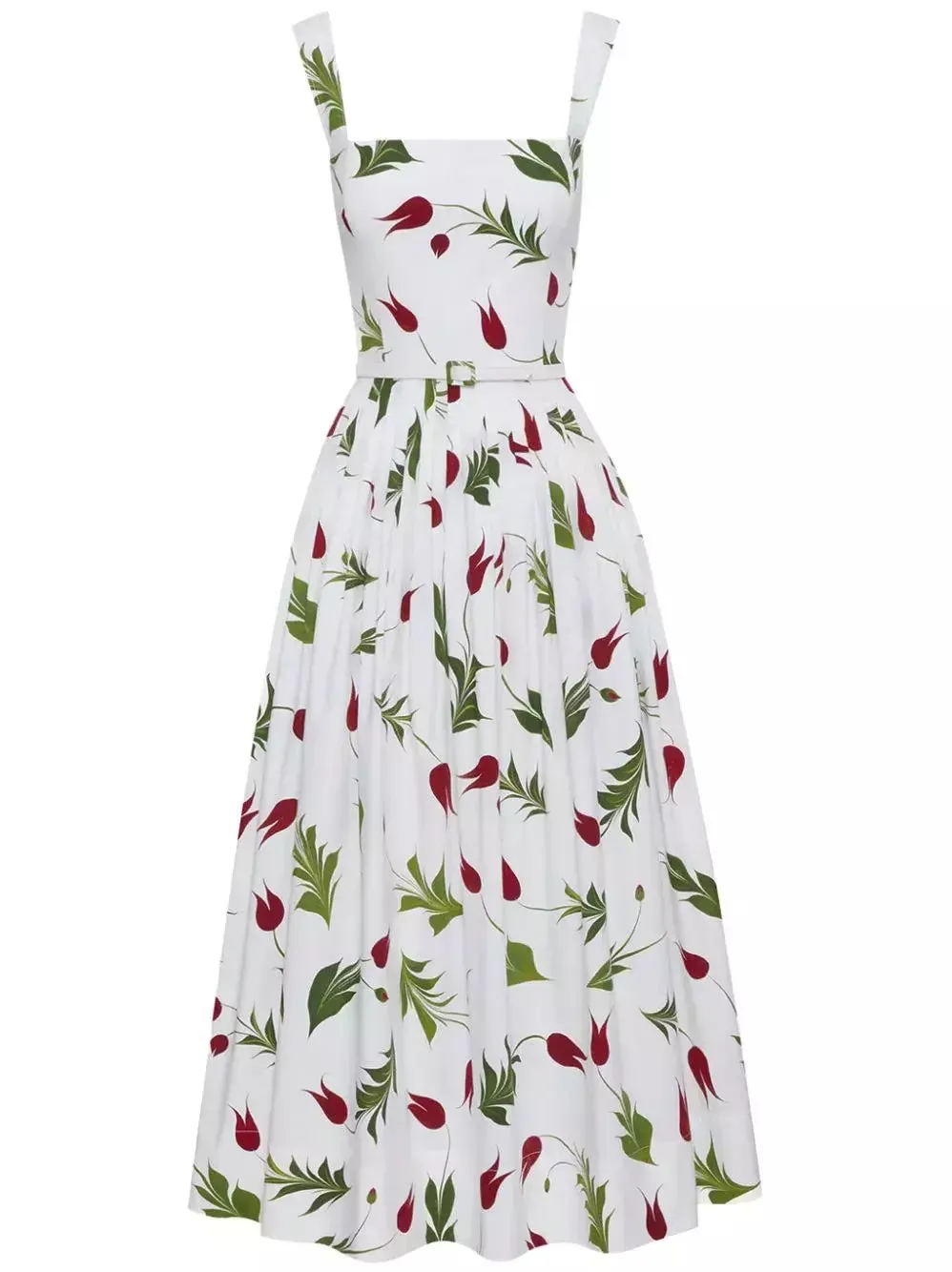 Women’s Belted Tulip Printed White Sundress