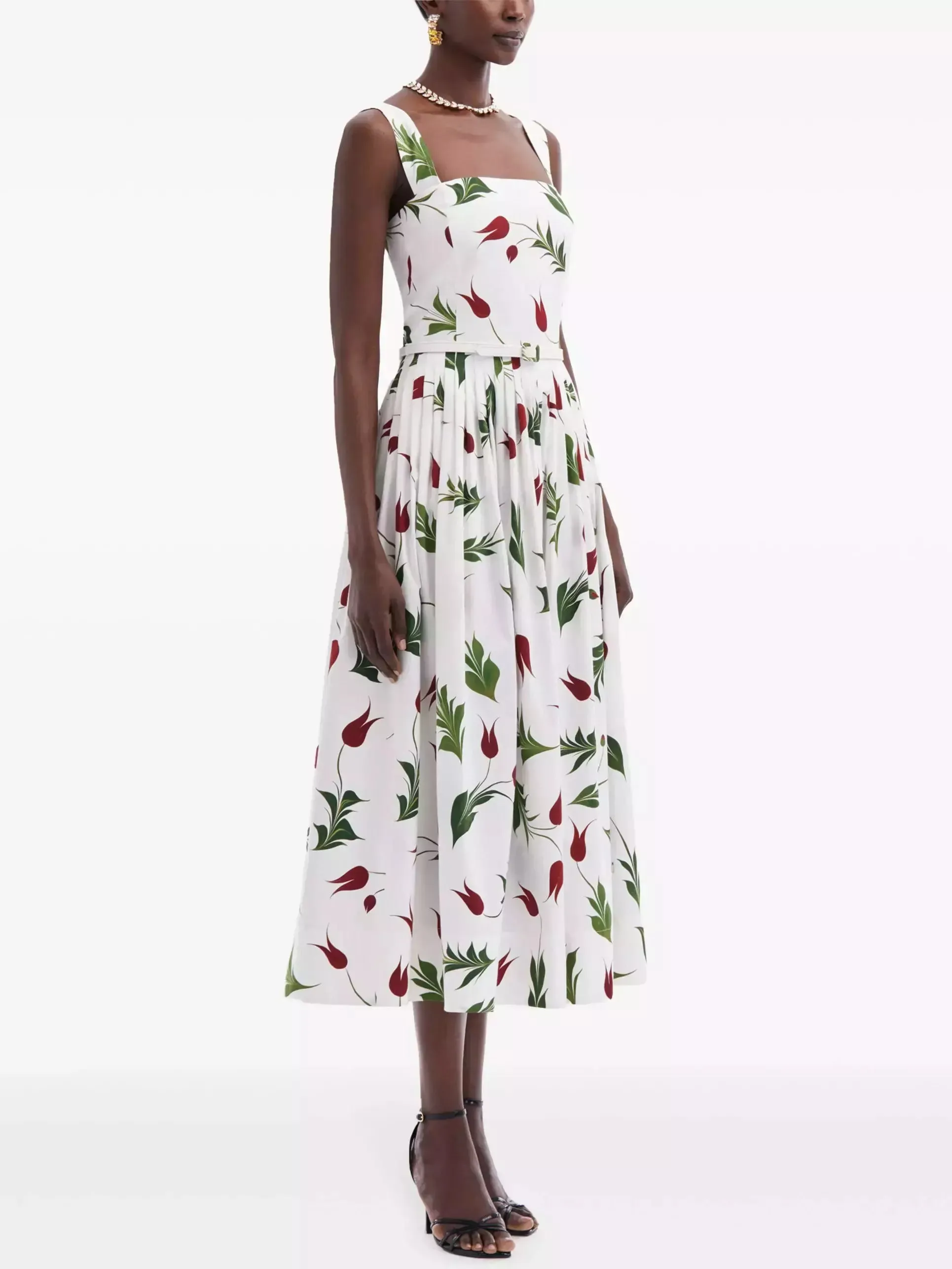 Women’s Belted Tulip Printed White Sundress