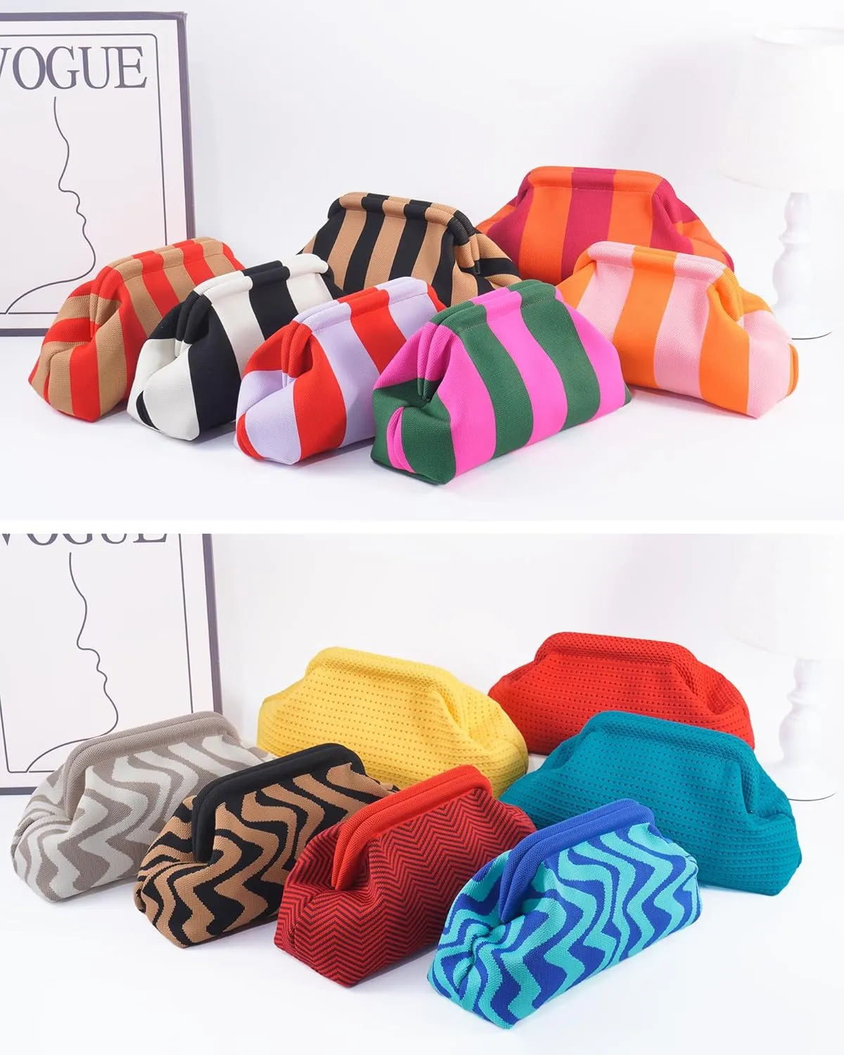 Woven Clutch Purses for Woman,Summer Beach Purse for Vacation, Woven Striped Dumpling Bag,Crochet Evening Handbag