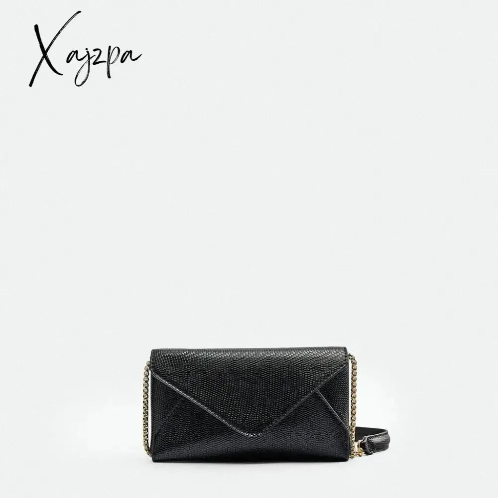 Xajzpa - Fashion Metallic Envelope Crossbody Bags for Women Designer Chains Shoulder Bag Luxury Shiny Pu Leather Small Phone Purses