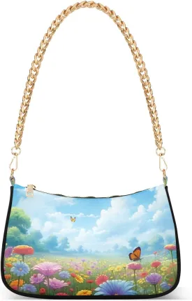 xigua Women's Handbag Meadow Flowers Butterflies Shoulder Bag Tote Bag Chain Bag and Purse