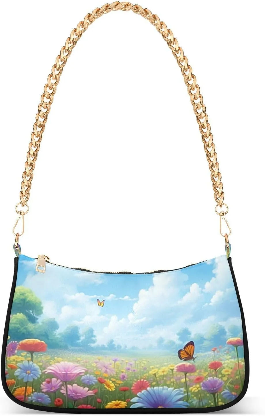 xigua Women's Handbag Meadow Flowers Butterflies Shoulder Bag Tote Bag Chain Bag and Purse